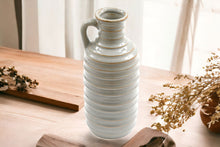 Load image into Gallery viewer, Ceramic Grey Ribbed Vase With Handle 27cm
