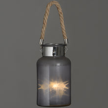 Load image into Gallery viewer, Frosted Glass Lantern with Rope Detail and Interior LED
