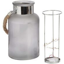 Load image into Gallery viewer, Frosted Glass Lantern with Rope Detail and Interior LED
