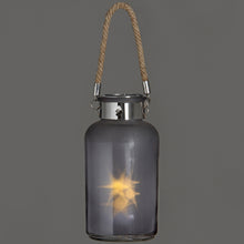 Load image into Gallery viewer, Frosted Grey Glass Lantern with Rope Detail and LED
