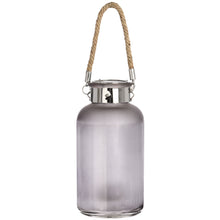 Load image into Gallery viewer, Frosted Grey Glass Lantern with Rope Detail and LED
