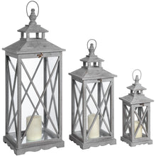 Load image into Gallery viewer, Set Of Three Wooden Lanterns With Traditional Cross Section
