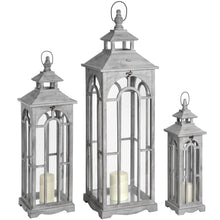 Load image into Gallery viewer, Set Of Three Wooden Lanterns With Archway Design
