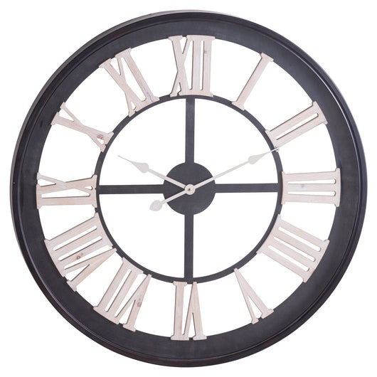 Black Framed Skeleton Clock With White Roman Numerals