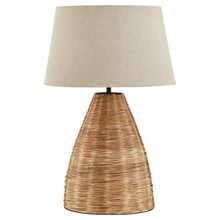 Load image into Gallery viewer, Conical Wicker Table Lamp With Linen Shade
