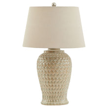 Load image into Gallery viewer, Woven Ceramic Table Lamp With Linen Shade
