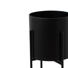 Load image into Gallery viewer, Large Matt Black Cylindrical Planter On Black Frame
