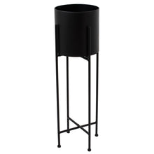 Load image into Gallery viewer, Large Matt Black Cylindrical Planter On Black Frame
