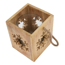 Load image into Gallery viewer, Natural Wooden Large Snowflake Tealight Candle Holder
