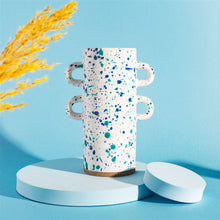 Load image into Gallery viewer, Turquoise and Blue Splatterware Large Vase
