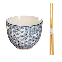 Load image into Gallery viewer, Sashiko Pattern Noodle Bowl with Chopsticks
