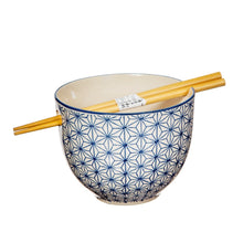 Load image into Gallery viewer, Sashiko Pattern Noodle Bowl with Chopsticks
