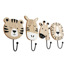 Load image into Gallery viewer, Animal Carvings of Lion, Giraffe, Elephant &amp; Zebra Hooks
