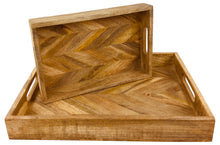 Load image into Gallery viewer, Herringbone Square Wood Rustic Trays Set of 2
