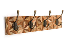 Load image into Gallery viewer, Aztec Design Wooden Plinth, 4 Double Coat Hooks
