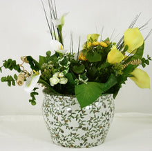 Load image into Gallery viewer, Ceramic Planter, Vintage Green &amp; White Floral Design
