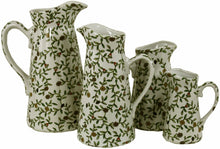 Load image into Gallery viewer, Set of 4 Ceramic Jugs, Vintage Green &amp; White Floral Design
