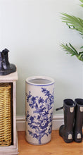 Load image into Gallery viewer, Umbrella Stand, Vintage Blue &amp; White Bird Design
