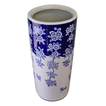 Load image into Gallery viewer, Umbrella Stand, Vintage Blue &amp; White Flowers and Butterfly Design
