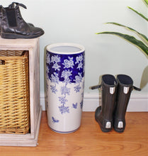 Load image into Gallery viewer, Umbrella Stand, Vintage Blue &amp; White Flowers and Butterfly Design
