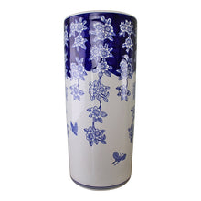 Load image into Gallery viewer, Umbrella Stand, Vintage Blue &amp; White Flowers and Butterfly Design
