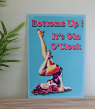 Load image into Gallery viewer, Vintage Metal Sign - Bottoms Up It&#39;s Gin O&#39;Clock
