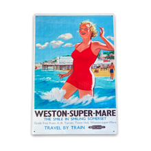 Load image into Gallery viewer, Vintage Metal Sign - British Railways Retro Advertising, Weston-Super-Mare, Somerset
