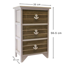 Load image into Gallery viewer, Chest Of 3 Drawers With Nautical Anchor Handles In Grey &amp; White
