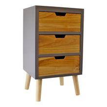 Load image into Gallery viewer, 3 Drawer Chest In Grey Finish With Natural Drawers With Removable Legs
