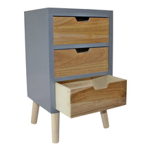 Load image into Gallery viewer, 3 Drawer Chest In Grey Finish With Natural Drawers With Removable Legs
