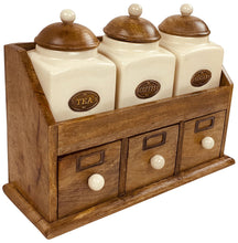 Load image into Gallery viewer, Three Ceramic Jars With Wooden Drawers
