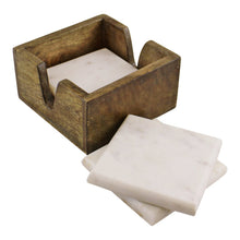 Load image into Gallery viewer, Set of 4 High Quality Marble Coasters In A Mango Wood Holder
