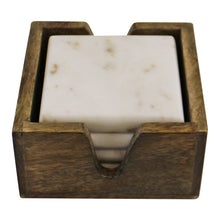 Load image into Gallery viewer, Set of 4 High Quality Marble Coasters In A Mango Wood Holder
