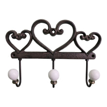 Load image into Gallery viewer, Rustic Cast Iron Wall Hooks, Hearts
