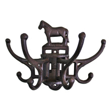 Load image into Gallery viewer, Cast Iron Wall Mounted Rotating Coat Hooks, Horse, 8 hooks
