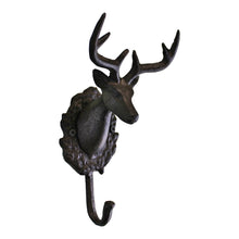 Load image into Gallery viewer, Rustic Cast Iron Wall Hooks, Single Stag Bust
