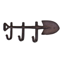 Load image into Gallery viewer, Rustic Cast Iron Wall Hooks, Garden Spade Design With 3 Hooks
