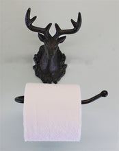 Load image into Gallery viewer, Cast Iron Rustic Toilet Roll Holder, Stag Head Design
