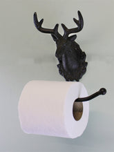 Load image into Gallery viewer, Cast Iron Rustic Toilet Roll Holder, Stag Head Design
