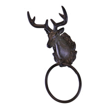 Load image into Gallery viewer, Cast Iron Rustic Towel Ring, Stag Head Design
