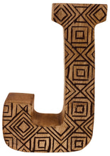 Load image into Gallery viewer, Hand Carved Wooden Geometric Letter J
