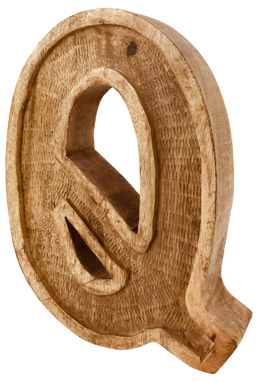 Hand Carved Wooden Embossed Letter Q