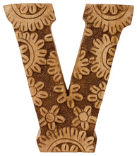 Load image into Gallery viewer, Hand Carved Wooden Flower Letter V
