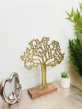 Load image into Gallery viewer, Antique Gold Tree On Wooded Base 27cm
