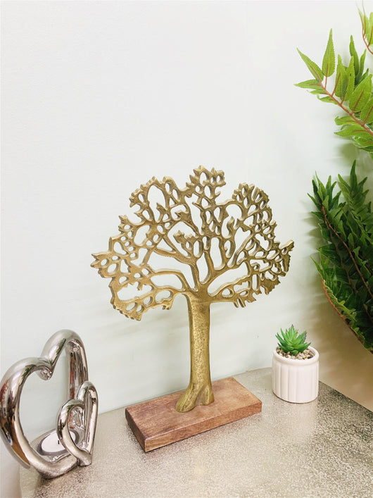 Antique Gold Tree On Wooded Base 27cm