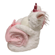 Load image into Gallery viewer, New Baby White Unicorn Teddy &amp; Pink Throw
