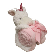 Load image into Gallery viewer, New Baby White Unicorn Teddy &amp; Pink Throw
