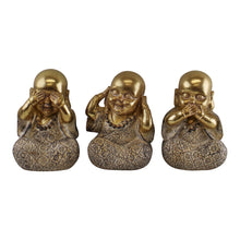 Load image into Gallery viewer, Set of 3 Gold Buddha Ornaments, See No Evil, Hear No Evil, Speak No Evil
