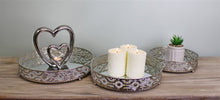 Load image into Gallery viewer, Set Of 3 Silver Metal and Mirrored Candle Plates
