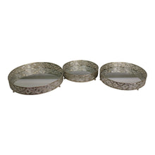 Load image into Gallery viewer, Set Of 3 Silver Metal and Mirrored Candle Plates
